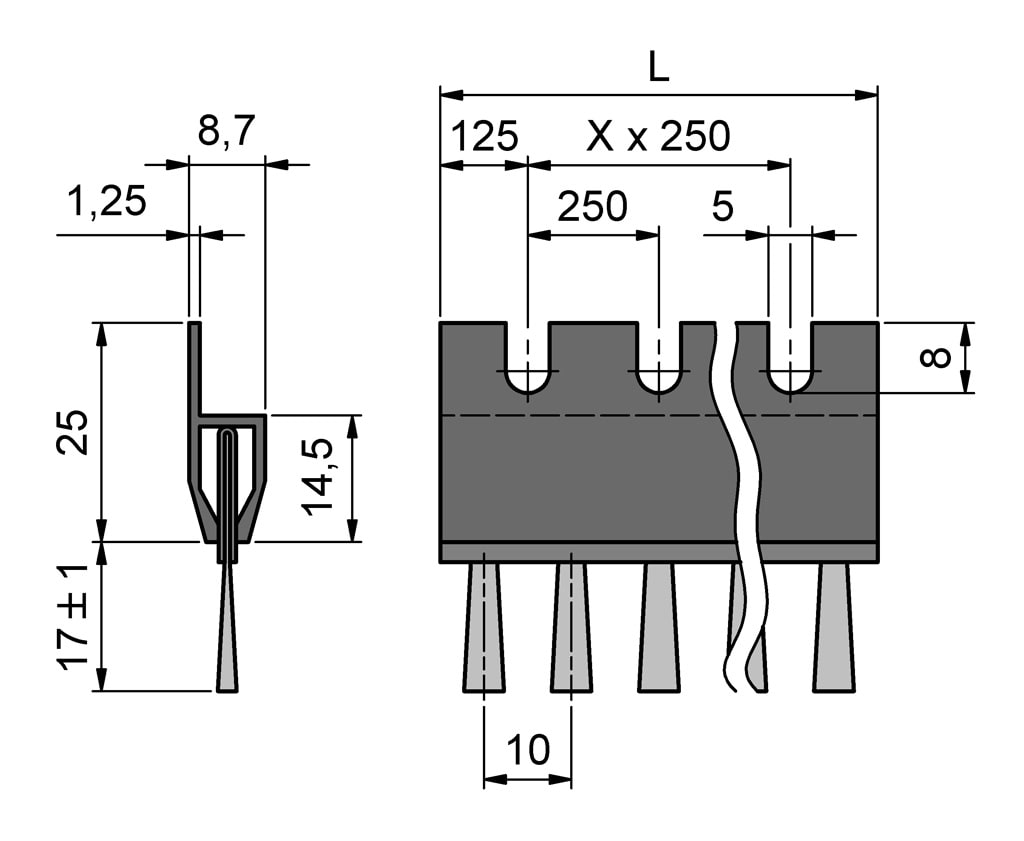 Antistatik Bürstenleiste Aluminium mit Carbonfaser 1 Meter, 15 mm Faserhöhe